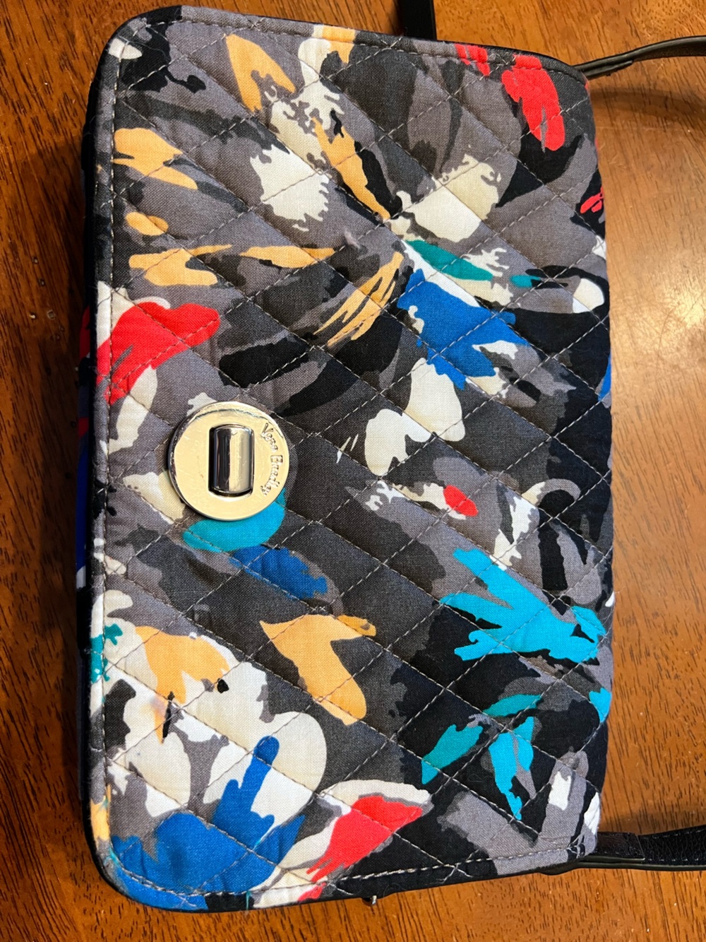 Vera Bradley Black Quilted Clutch with Blue, Teal, Red & Yellow Accents